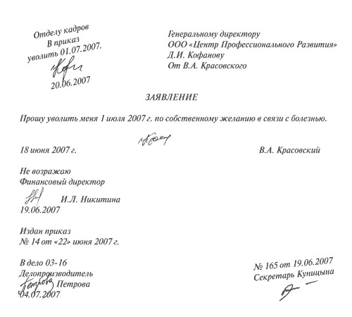 на заявлении об увольнении виза начальника прошу разрешения